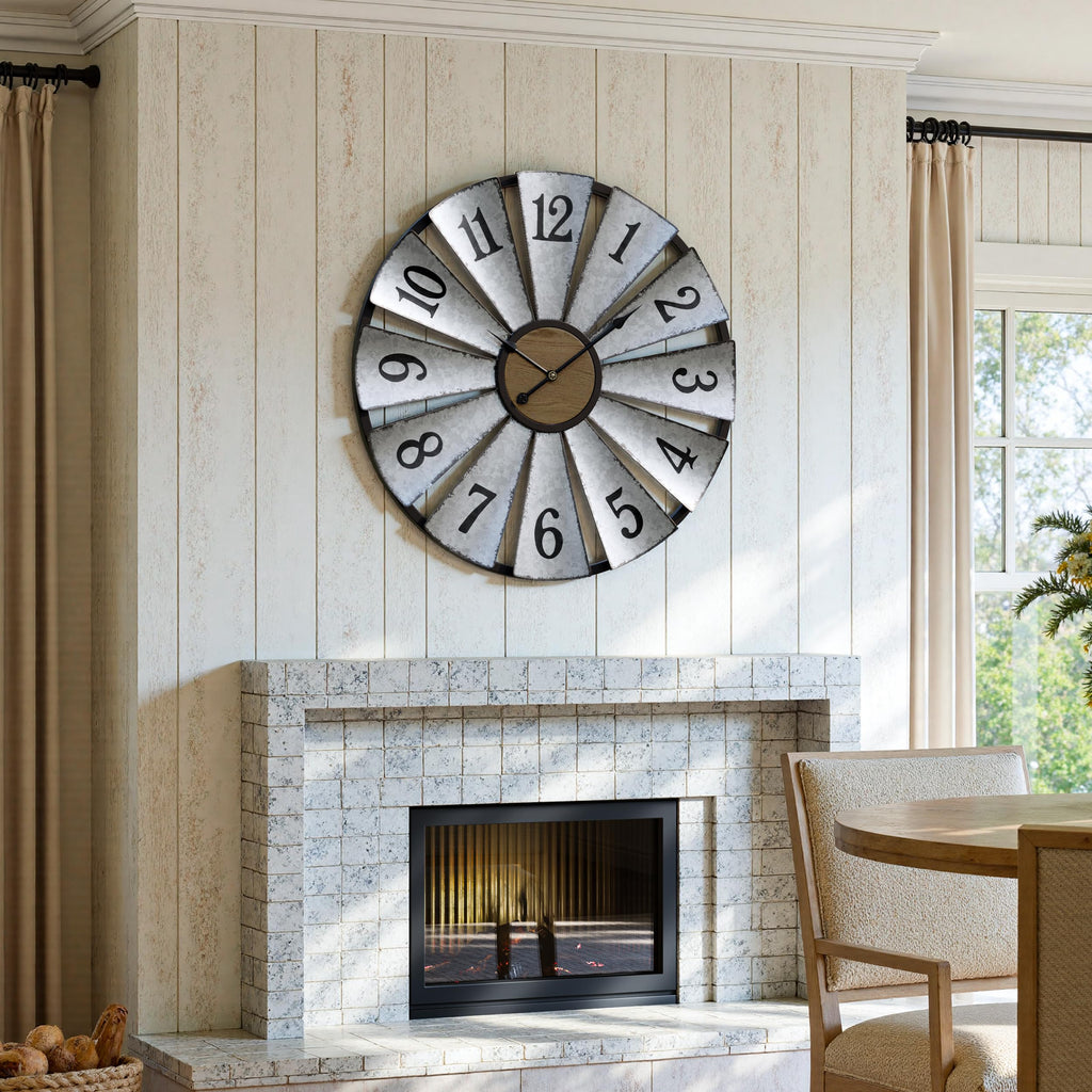 30'' Windmill Large Wall Clock, Distressed Metal Clock