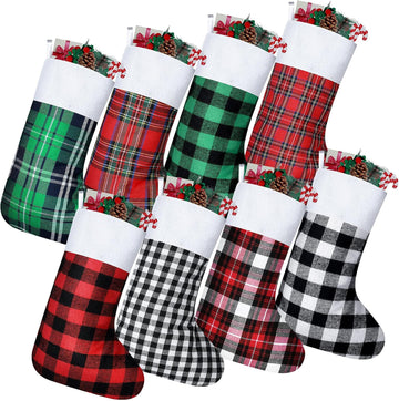 8 Pieces Christmas Stockings Buffalo Plaid for Fireplace,21 Inches