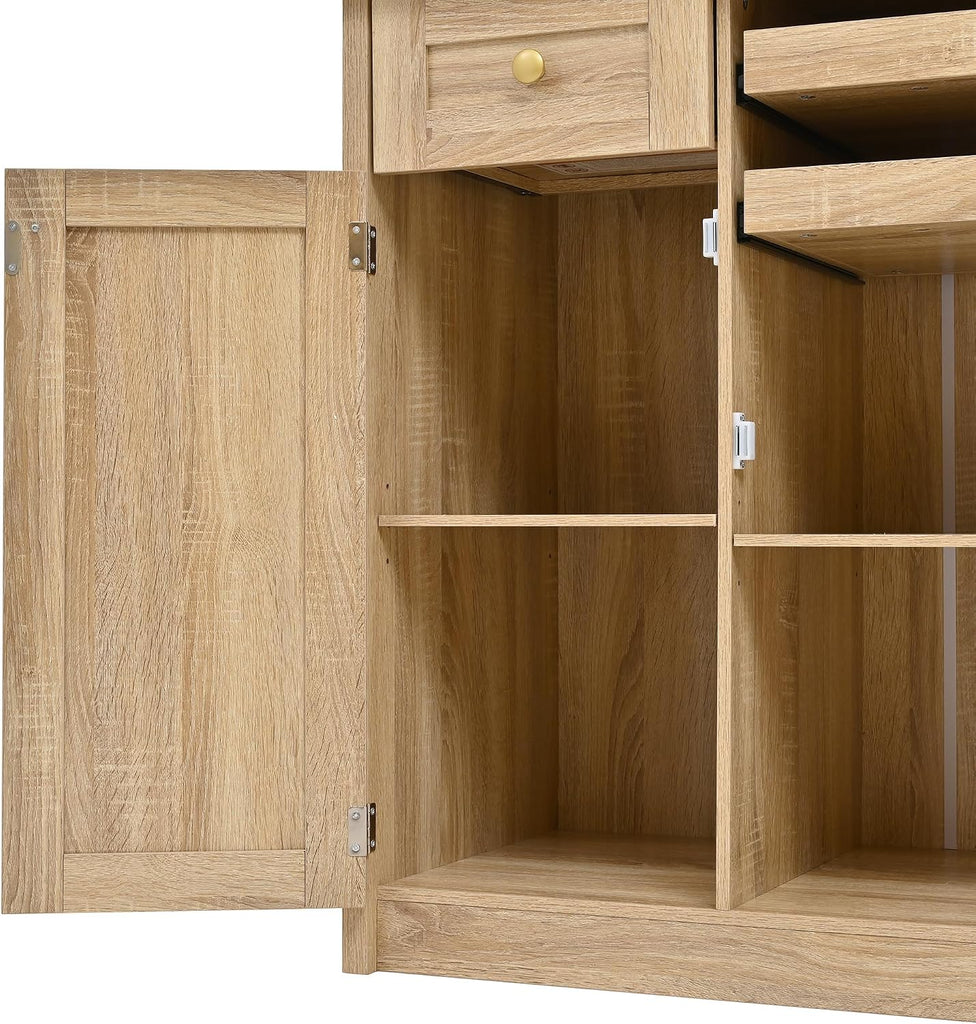 35.4"x17.7"x74.8" Farmhouse Freestanding Buffet with Hutch, Kitchen Pantry Storage Cabinet with Wine Rack and