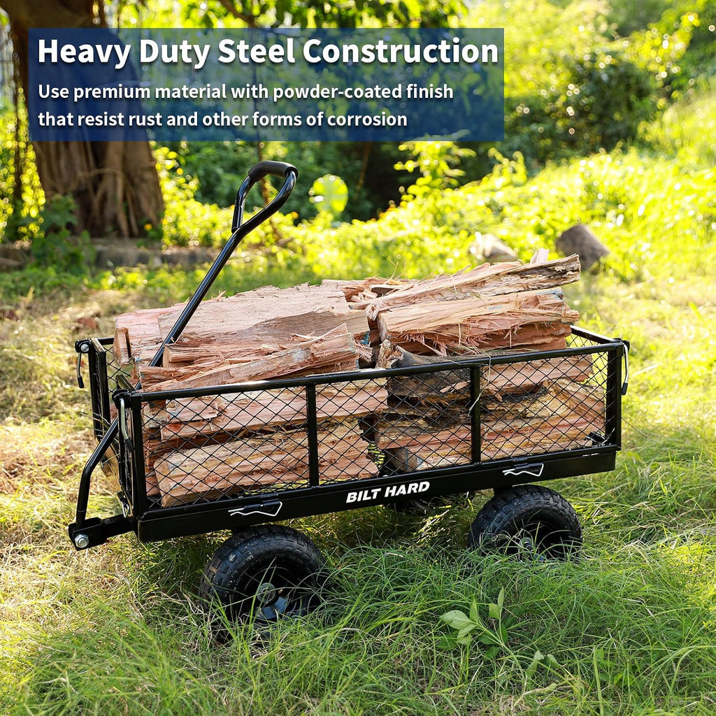 400 lbs 10" Rubber Tires Steel Garden Cart with 180° Rotating Handle and Removable Sides, 4 Cu.Ft Capacity Utility