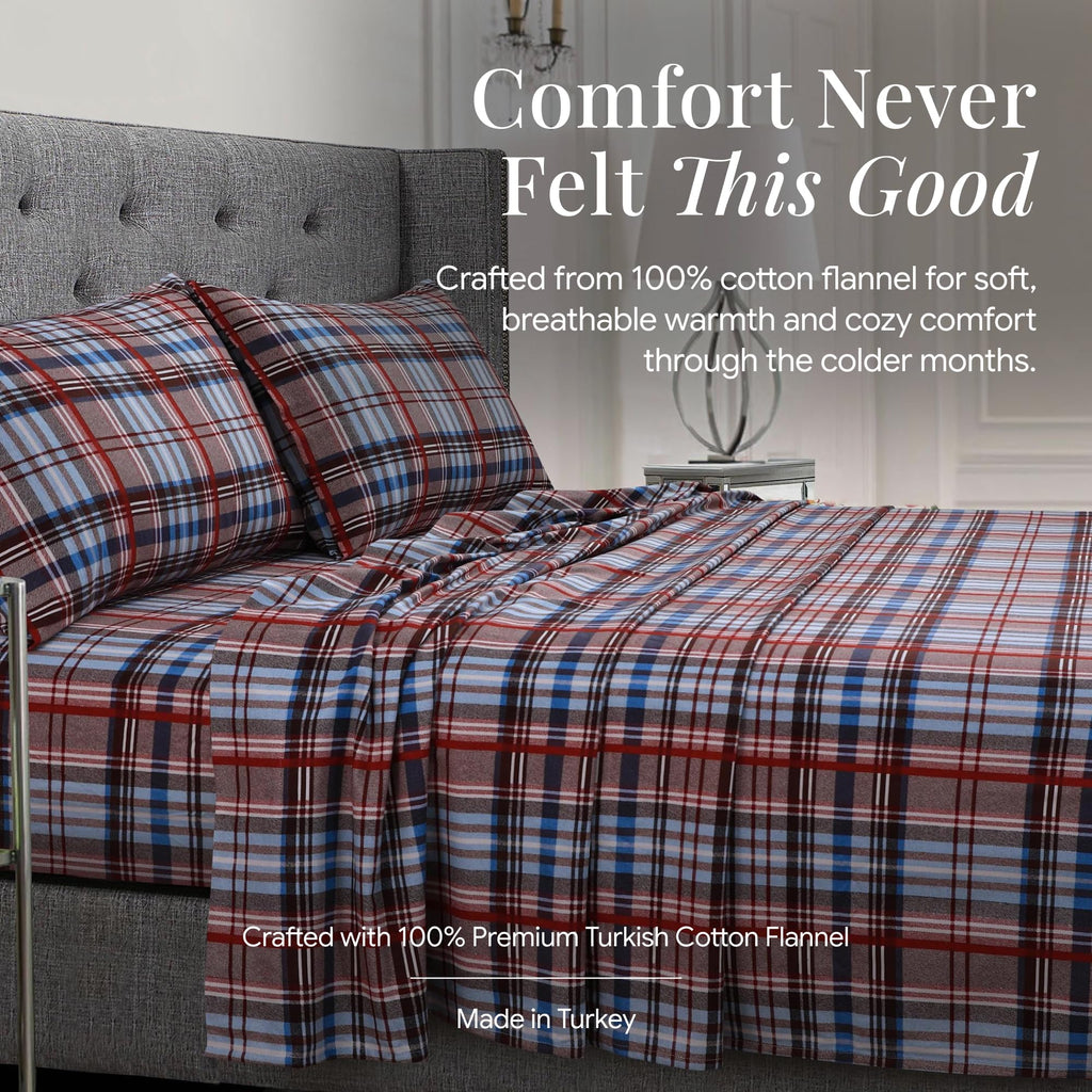 Ultra Soft Turkish Cotton Flannel Sheet Set with Extra Deep Pocket, 100% Cotton Flannel Sheets 4 Piece Set