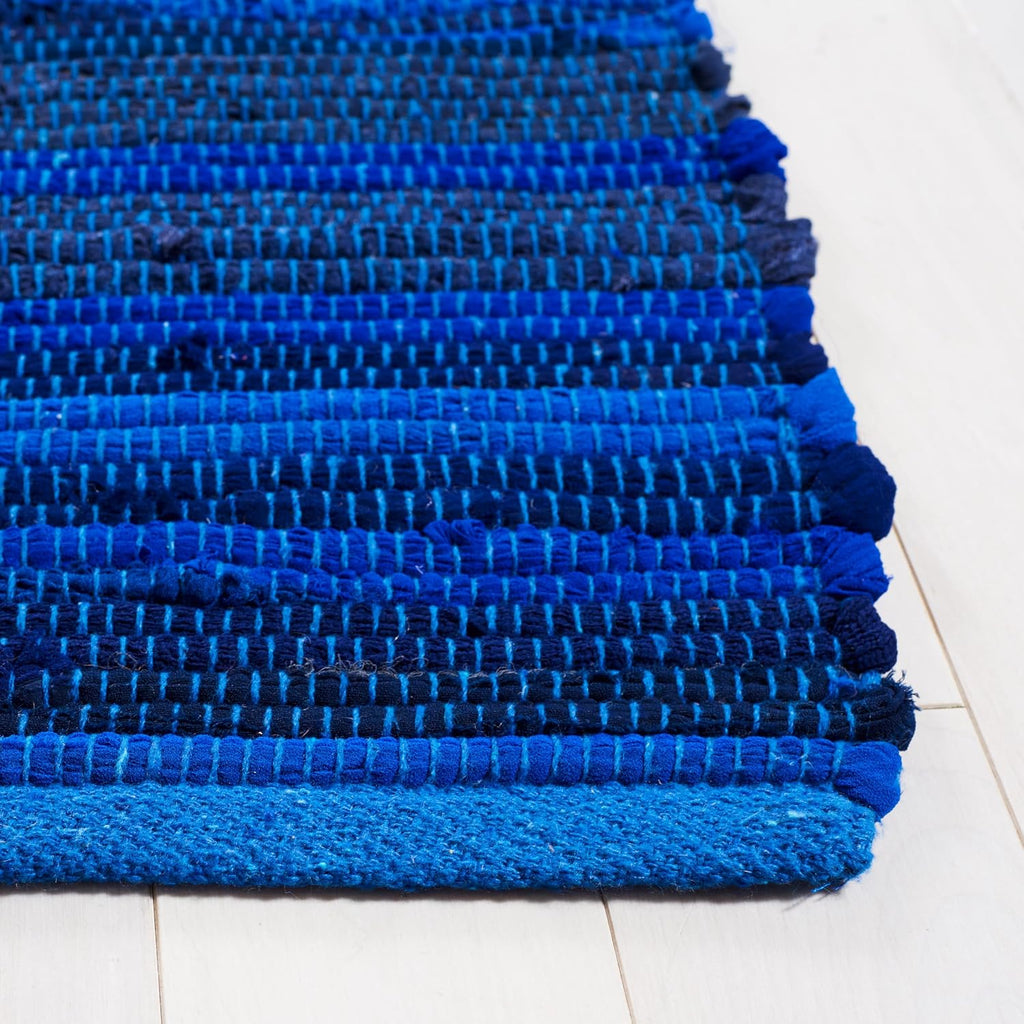 Rag Rug Collection Runner Rug - 2'3" x 11', Blue & Multi, Handmade Cotton, Boho Stripe Pattern, Ideal, Foyer