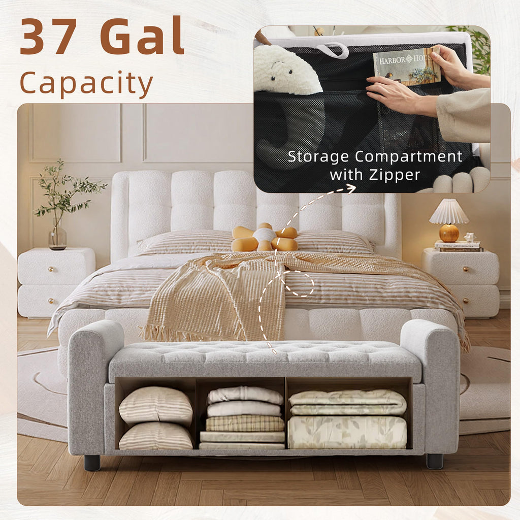 48" Ottoman with Storage, Tufted Storage Ottoman Bench, Convenient Living Room Fabrics Bench Seat, Entryway Shoe