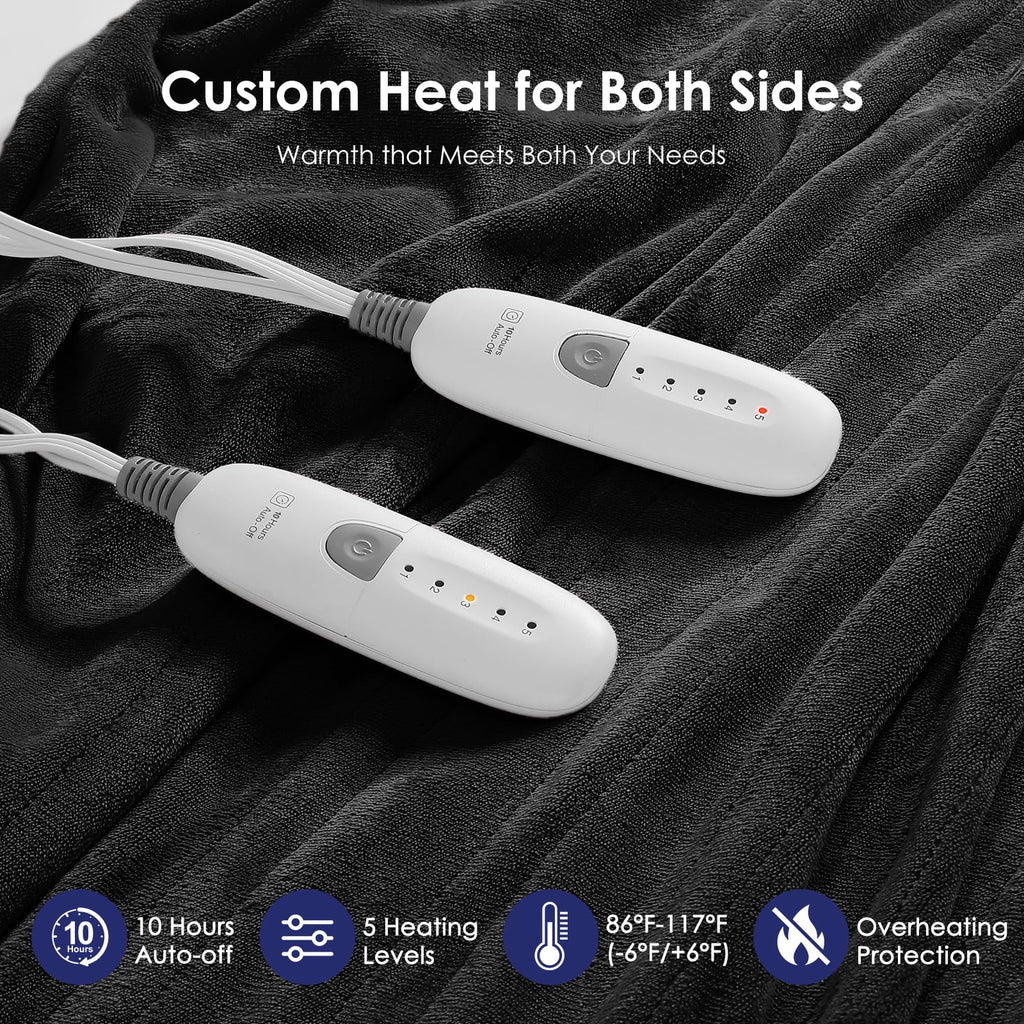 Electric Blanket Queen Size Heated Blanket 84X90'' with Dual Controllers