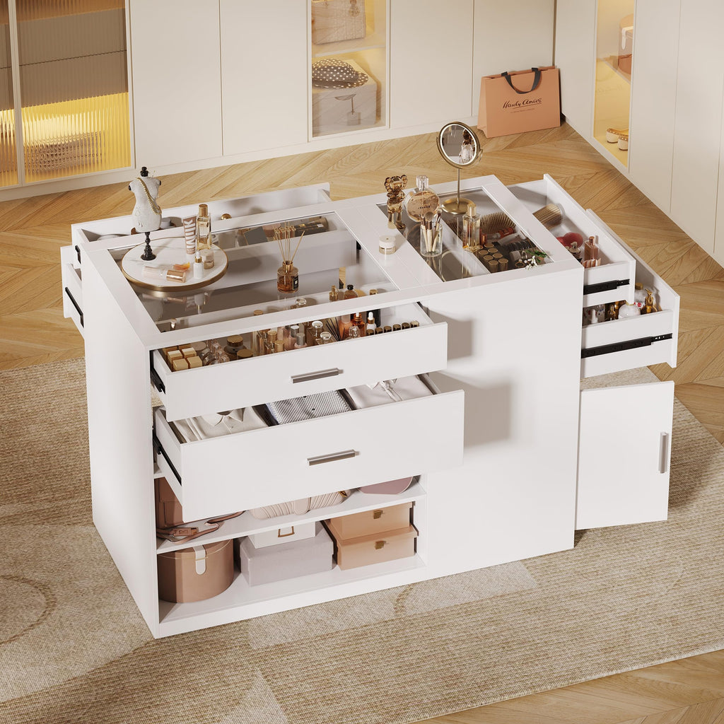 Bedroom Closet Island with 6 Drawers, Armoire Wardrobe Island, White