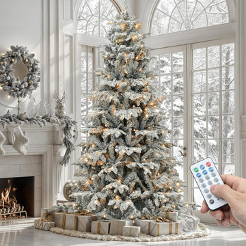 Prelit Natural Layered Flocked Christmas Tree with Remote