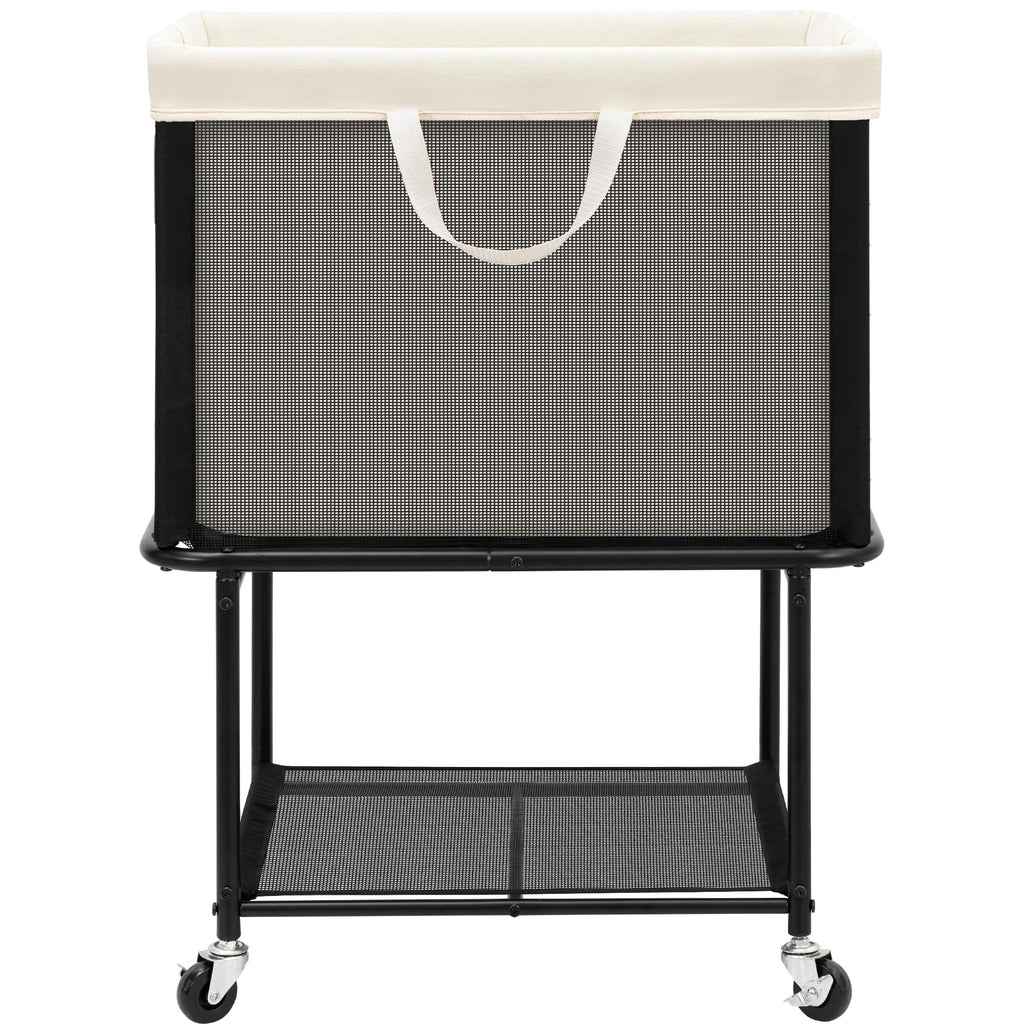 Rolling Laundry Hamper with Lockable Wheels, 29-Gallon (110L) Laundry Cart with Removable Canvas Bag, 2-Tier Clothes