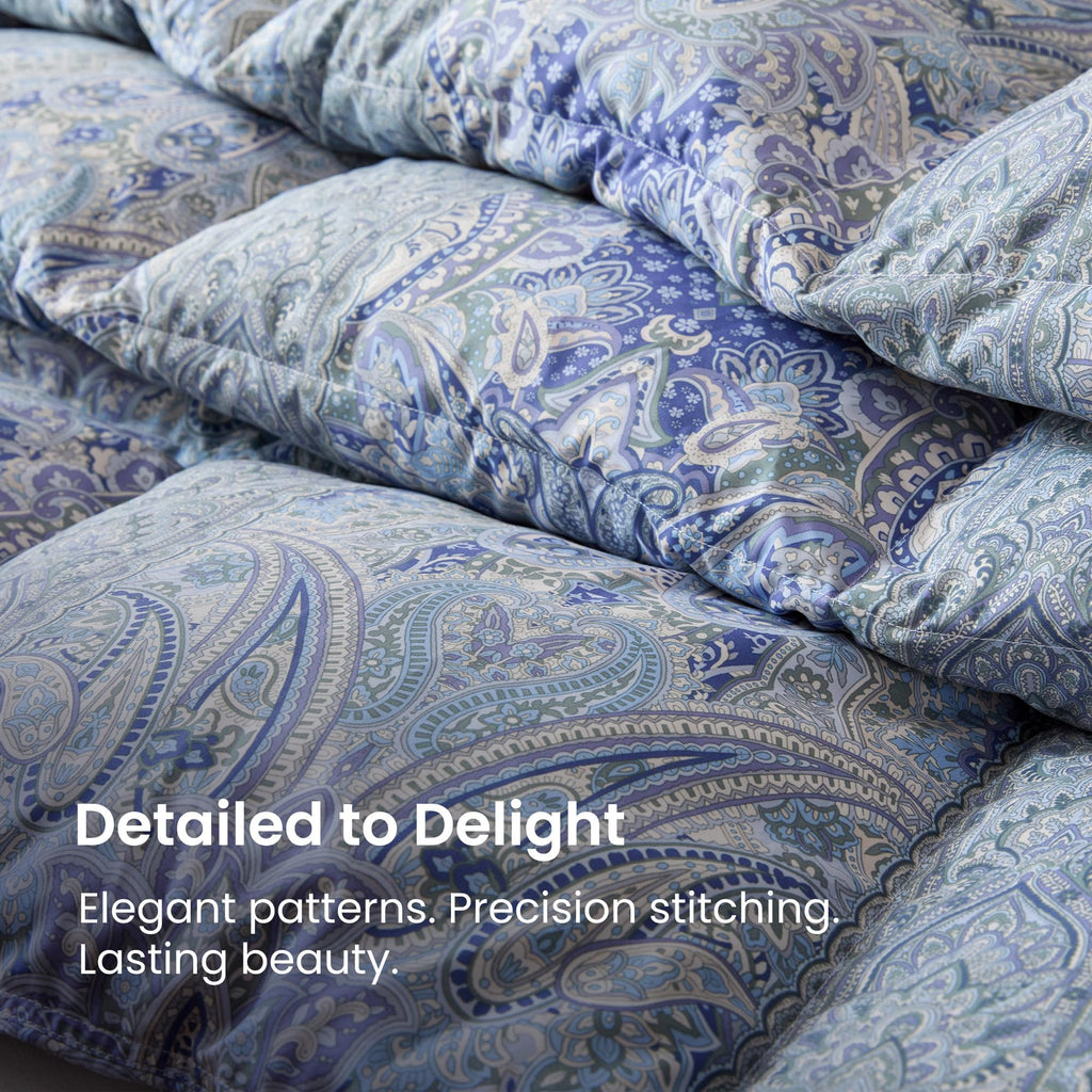 California King Size Feather Down Comforter, Ultra Soft All-Season Feather Duvet Insert, Blue Paisley, California King