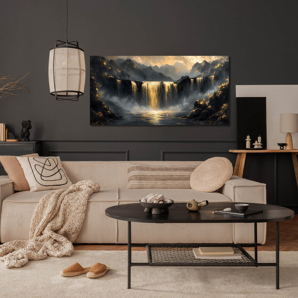 Waterfall Canvas Wall Art - Mountain Art Wall Decor - Modern Wall Art Size 20" x 40"