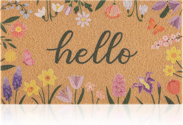 Wildflower Welcome Mat 17 x 29 5 27 6 x 43 3 Green White Striped Rug T