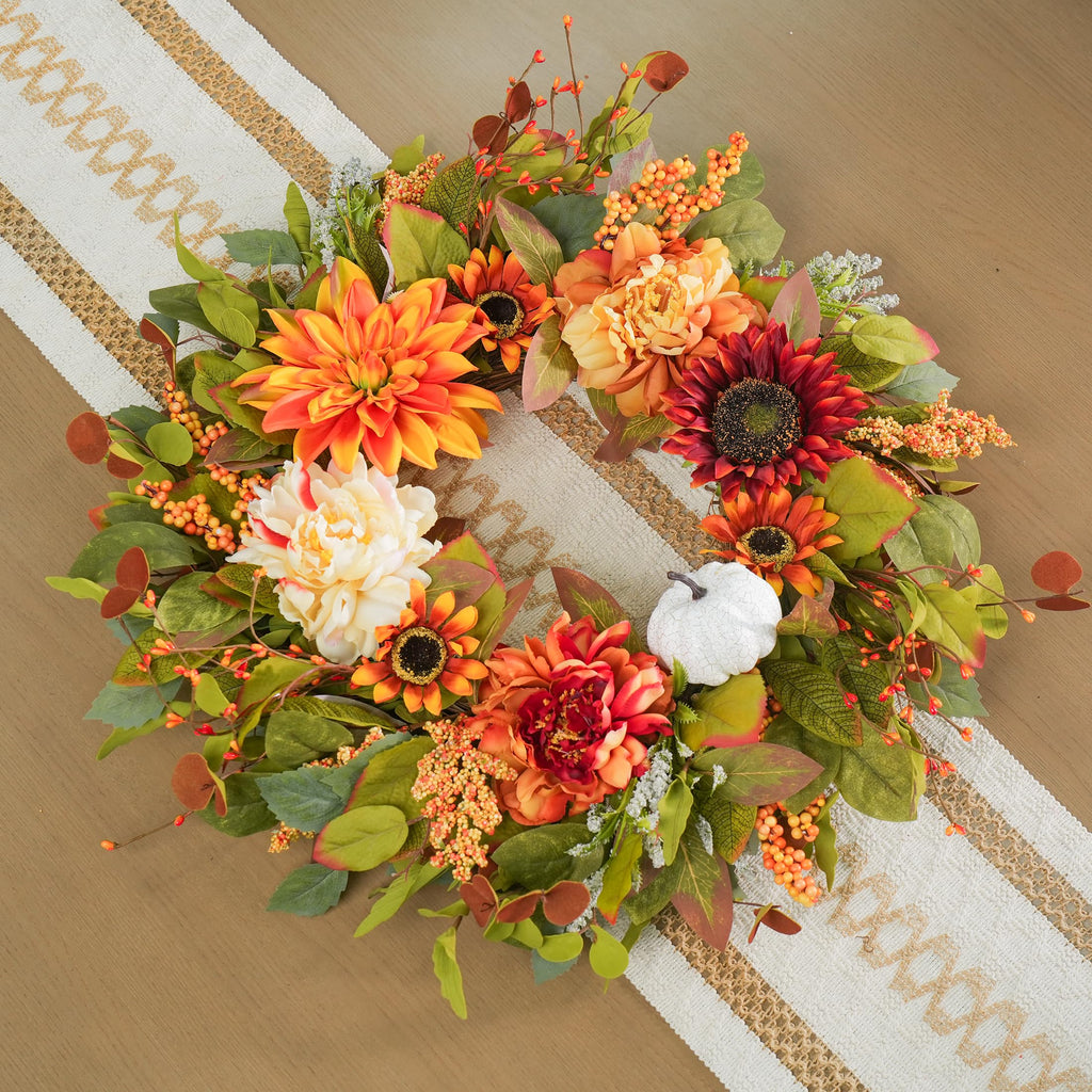 24 Inch Fall Wreaths for Front Door, Farmhouse Autumn Harvest Wreath