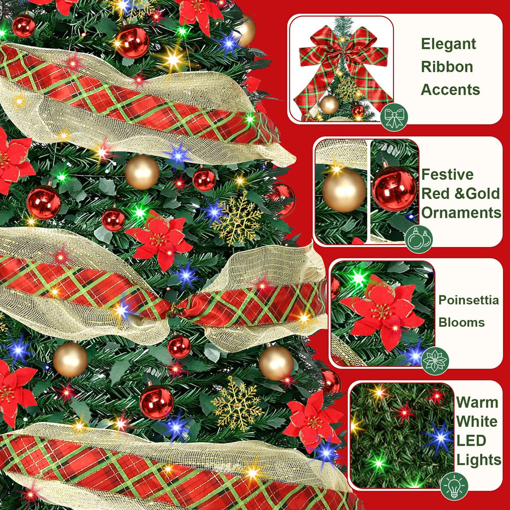 6 Ft Pop up, Collapsible with Lights 200 LED Pre-Lit Christmas Trees Plug-in with Remote Timer 11 Lighting Modes for