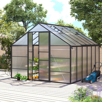 10x12 FT Greenhouse for Outdoors, Polycarbonate Greenhouse with Roof Vent, Enhanced Aluminum Large Walk-in Green