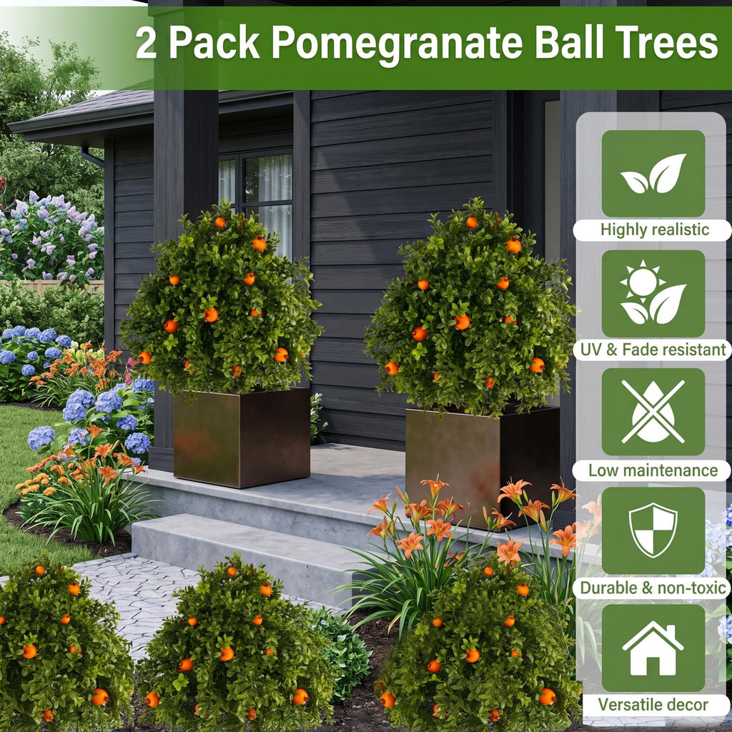 26''Artificial Boxwood Topiary Balls Set of 2Carrying Acorns - Faux Evergreen Shrubs for Outdoors UV Resistant, Fake