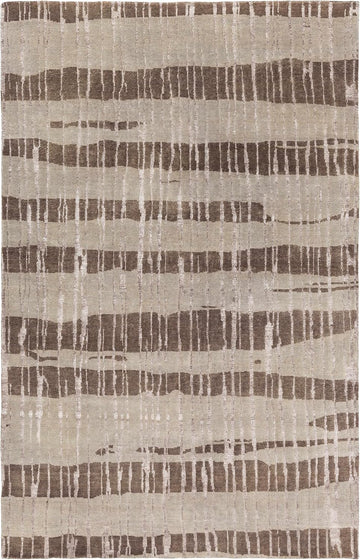 Mendelssohn Wool Area Rug - Striped Abstract Distressed Faded Broken - Contemporary Modern Mid-Century Minimalist
