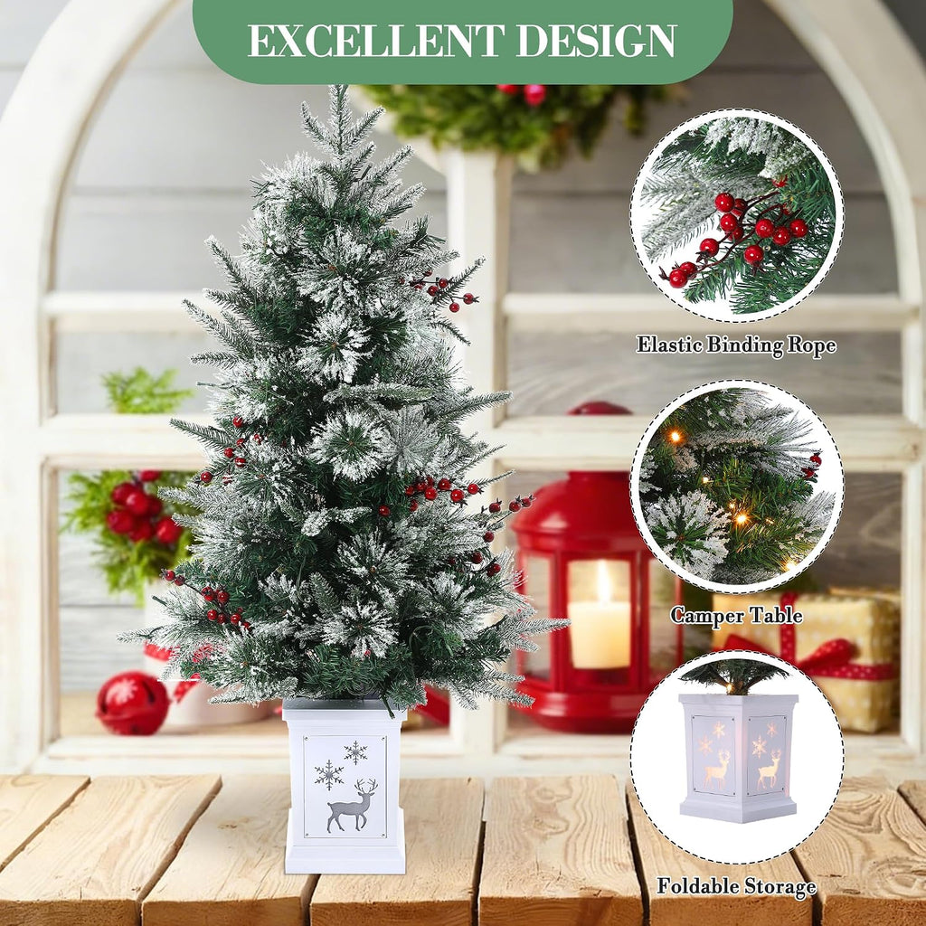 3ft Artificial Christmas Tree, Pre-Lit Christmas Trees with Lights