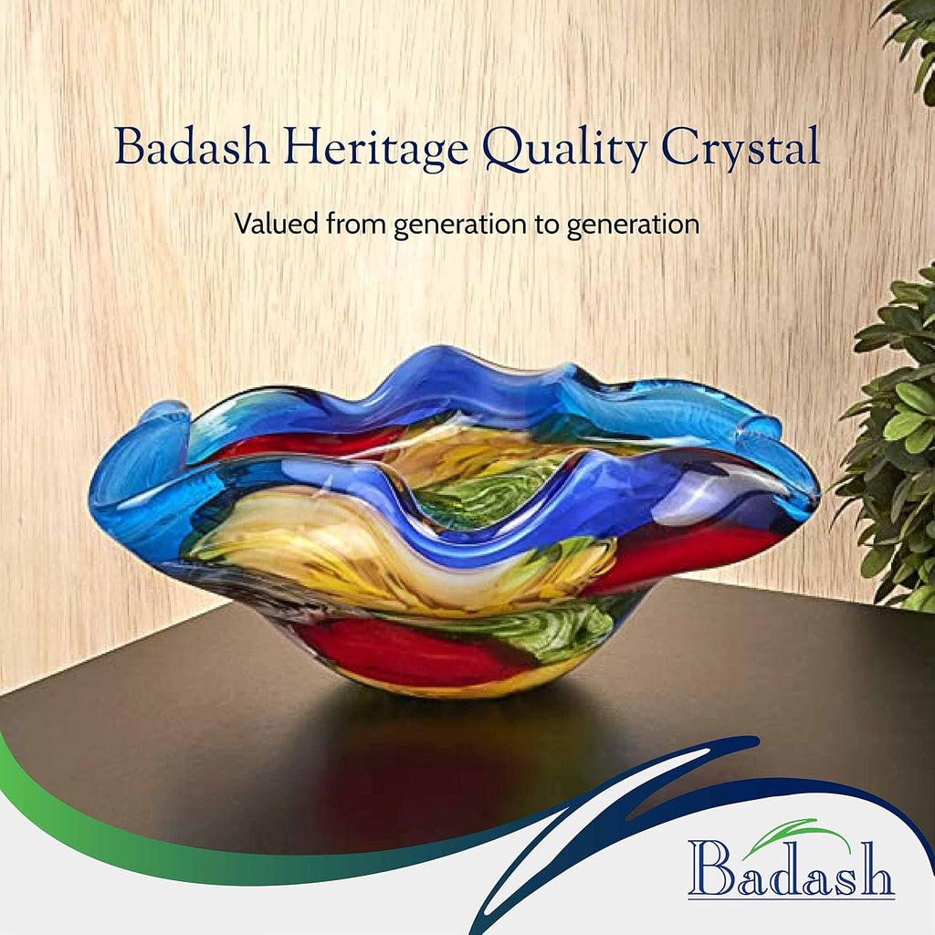 Stormy Rainbow Art Glass - Murano-Style Art Glass Bowl Centerpiece - 8" Mouth-Blown Glass Bowl - Decor Bowl