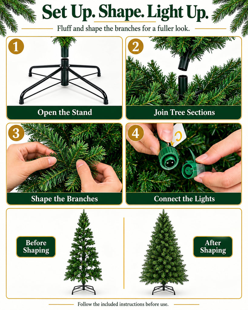 6FT Smart Prelit Pencil Christmas Tree Lights App Magic Wand Control