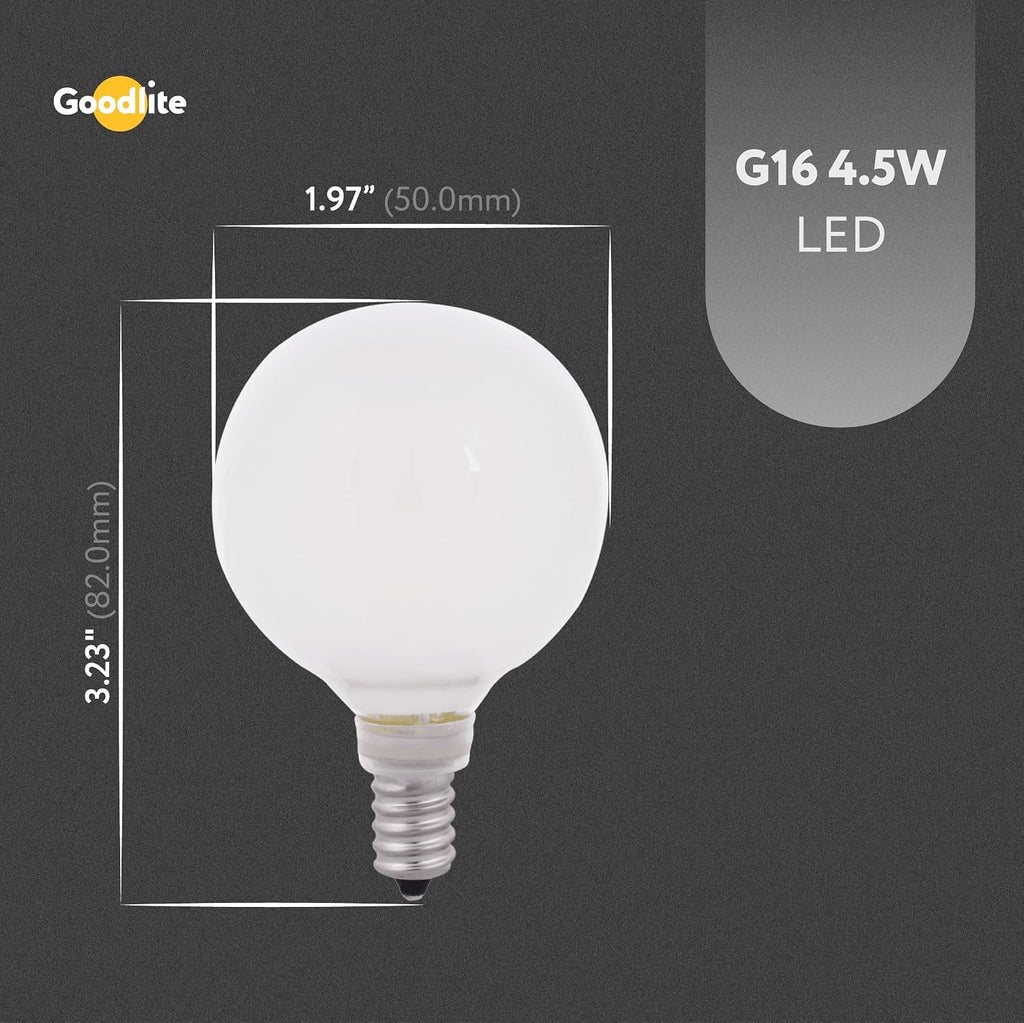 4.5 Filament Vintage LED G16.5 Globe Bulb, E12 Base, Dimmable 600 Lumens 3000k Warm White, Equivalent to 60w