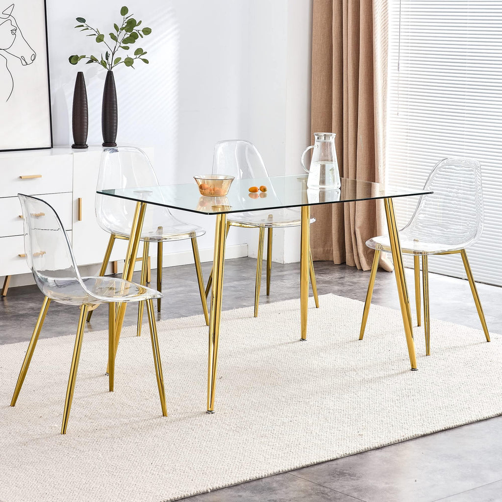 Clear Dining Chairs Set of 4, Modern Kitchen Chairs with Transparent Seat, Acrylic Accent Side Chairs with Plating