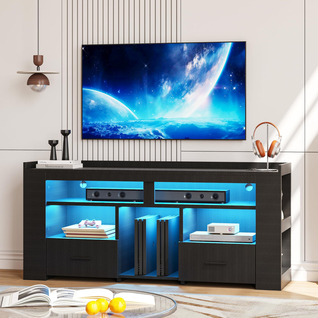 55" TV Stand for 65 Inch TV, Carbon Fiber Entertainment Center