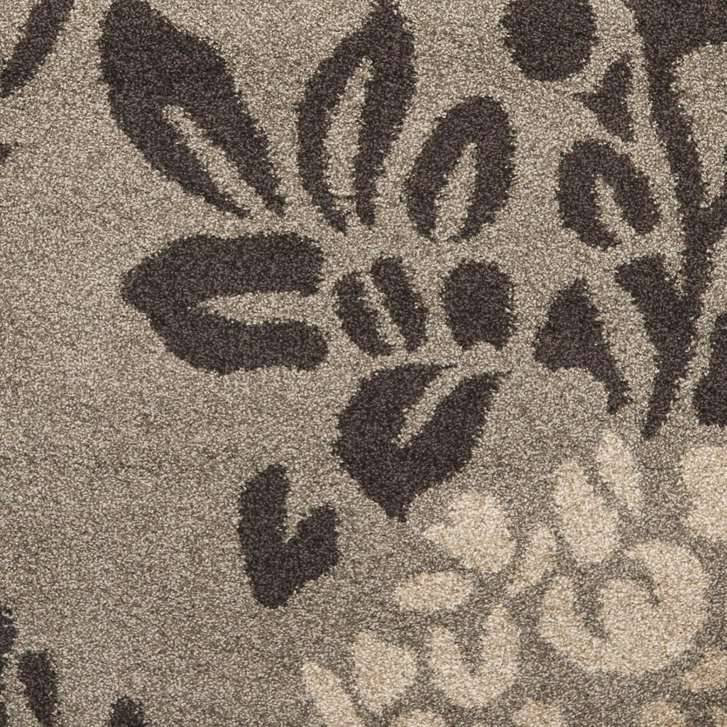 Florida Shag Collection Area Rug - 6'7" Square, Smoke & Dark Brown, Floral Design, Non-Shedding & Easy Care, 1.2-inch