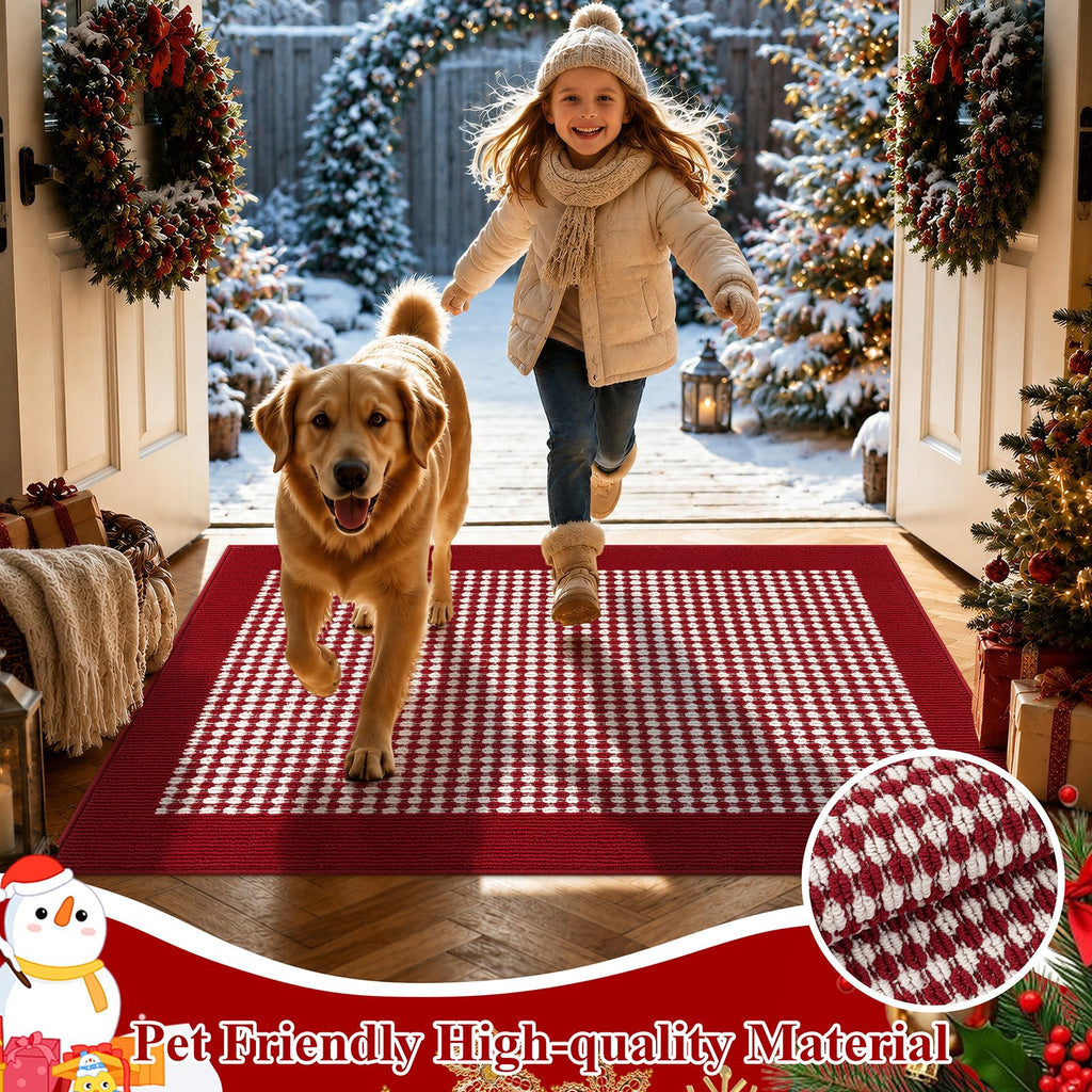 Christmas Indoor Doormat Washable Red Muddy Rugs for Dogs 32"x48"