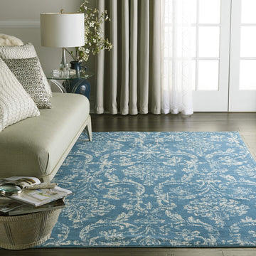 Jubilant Victorian Blue Area - Rug, Easy - Cleaning, Non Shedding, Bed Room, Living Room, Dining Room
