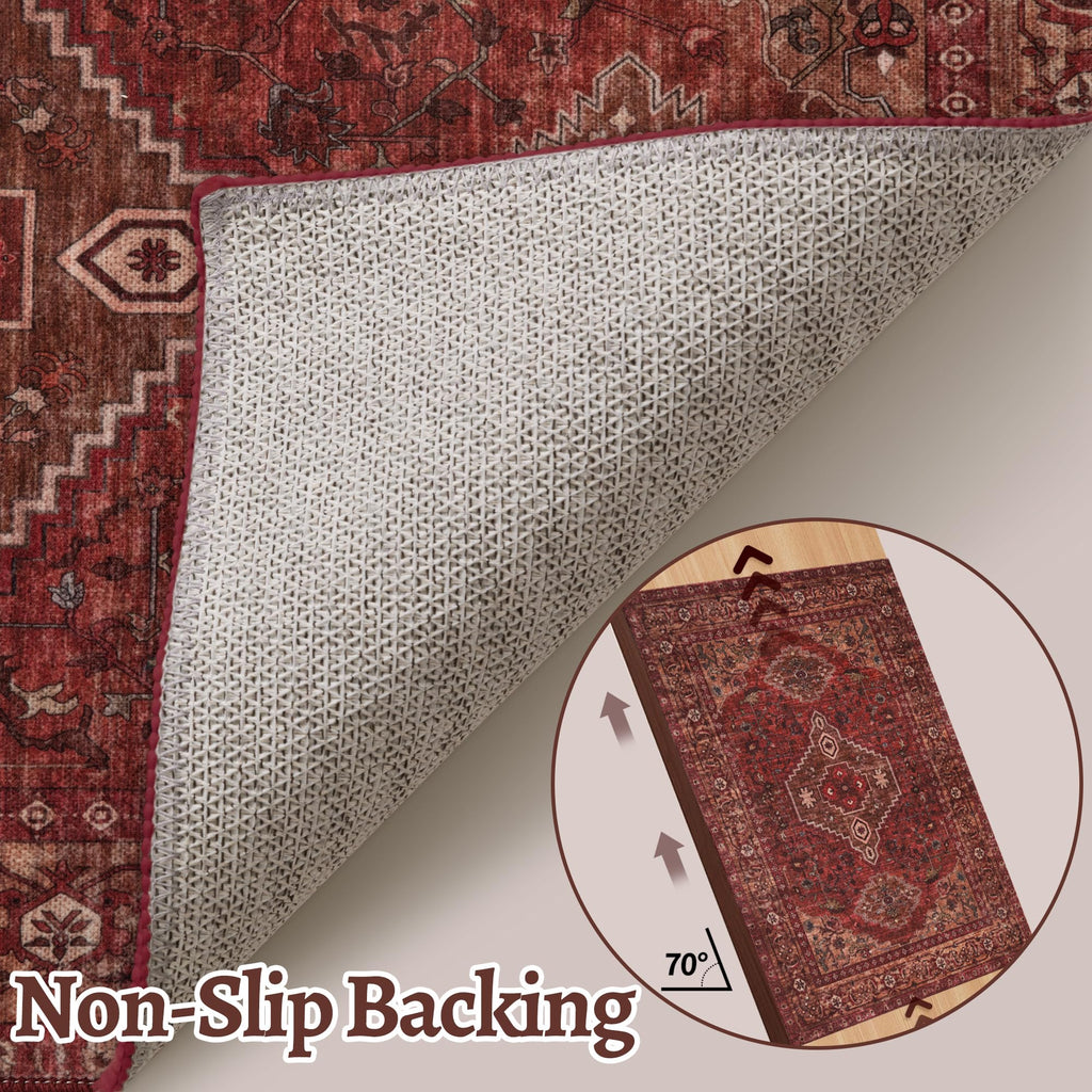 Red Oriental 2x5 Washable Runner Rug s, Non Slip Runner