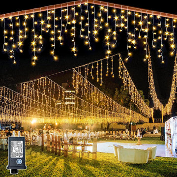 132ft Icicle Lights for Outside - 1280 LED Christmas Lights Warm White
