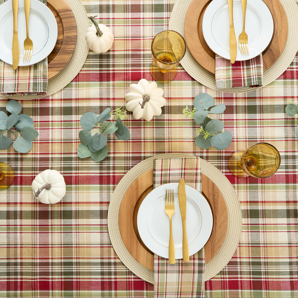 Give Thanks Plaid Fall Table Decor, Autumn & Thanksgiving Tabletop Linens, Square Napkin Set, 20x20