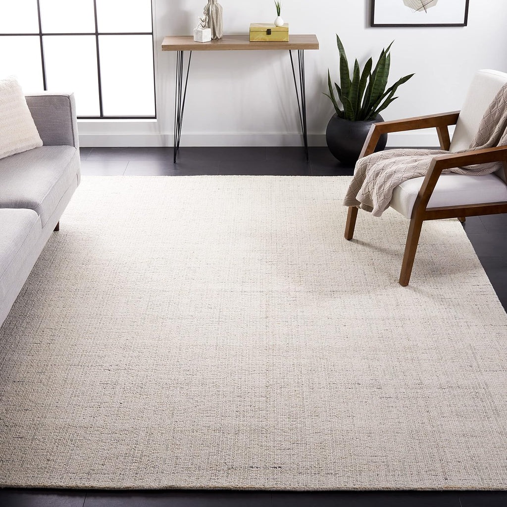 Abstract X-Large Area Rug - 11' x 15', Ivory & Light Grey, Handmade Wool