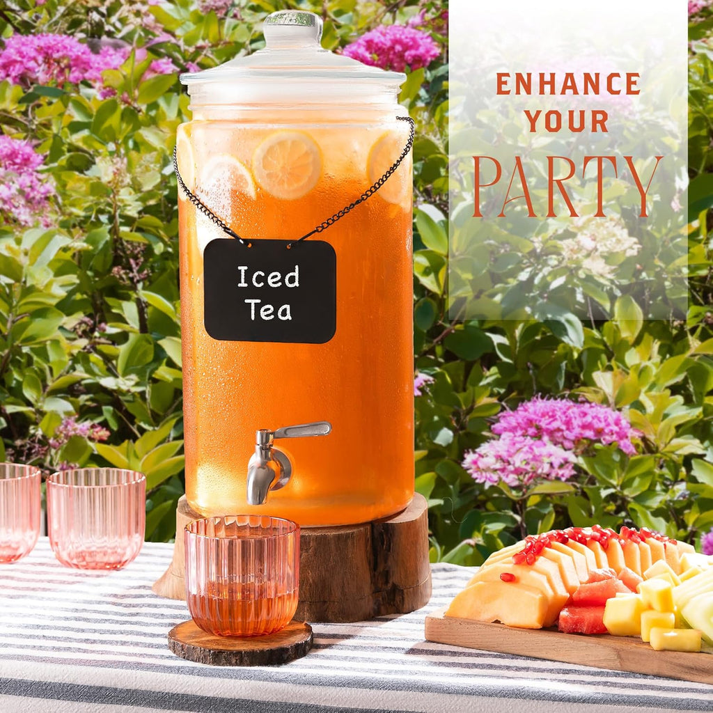 2 Gallon Glass Drink Dispenser with Spout for Parties - Tall Airtight Mason Style Beverage Serveware Stand with Metal