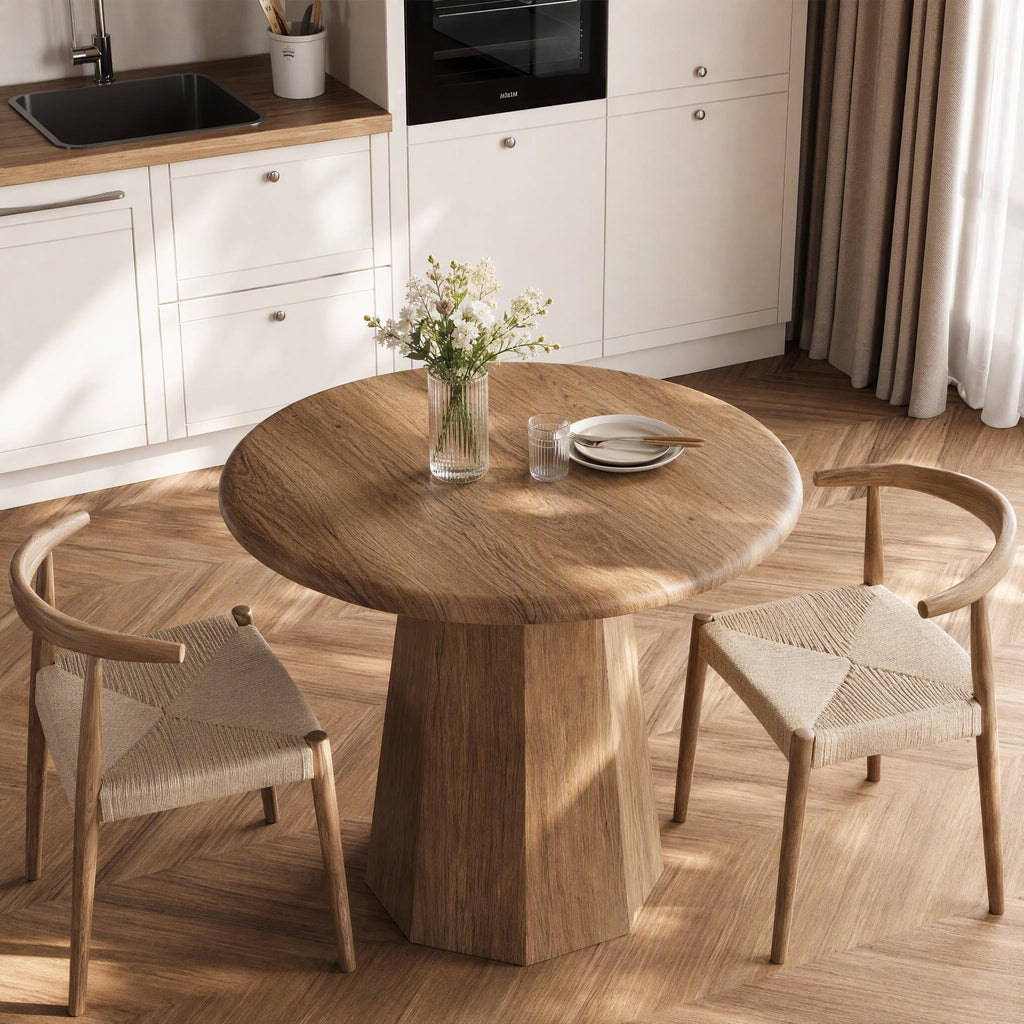 31.5" Round Dining Table for 4, Wood Kitchen Table, Small Dinner Table with Wooden Tabletop and Octagonal Base s