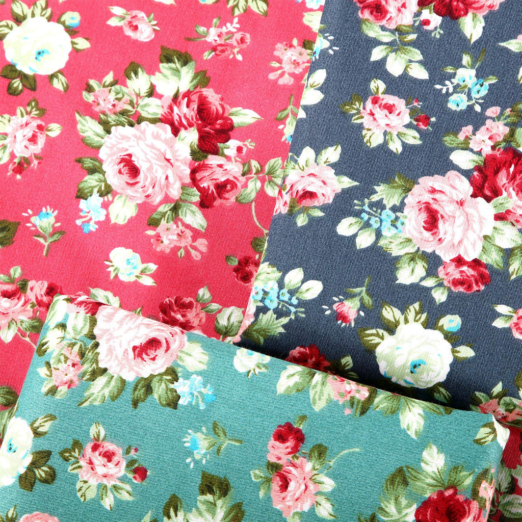 3 Yards Floral Cotton Fabric 36 x 62 Inch with Vintage Rose Print