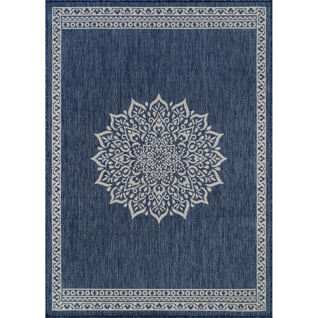 Outdoor Rug 10x14 Medallion Blue Modern Large Area Rugs for Indoor and Outdoor Patios Kitchen and Hallway Mats