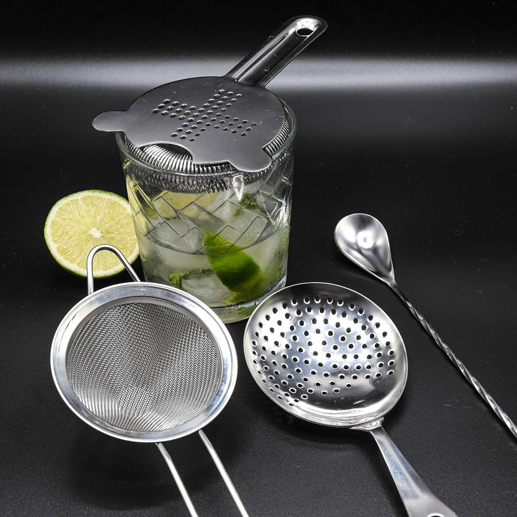 Cocktail Strainer Set Stainless Steel Bar Tools with Stirring Spoon - Hawthorne, Julep, Fine-Mesh and Jigger - Set of 5