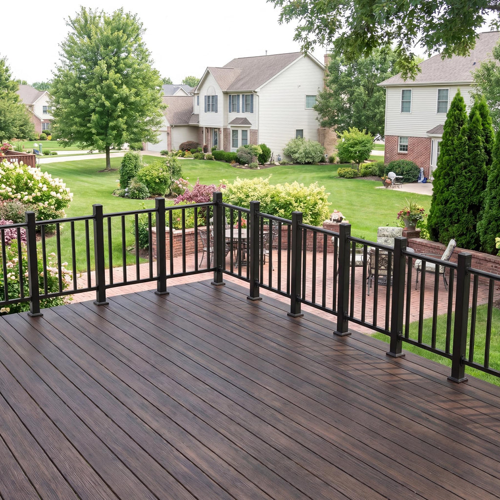 36in H X 2 Ft Deck Railing Kit, Black Porch Railing with Post, 1 Post+1 Panel All-in-One Installation, AAMA 2604 Coat