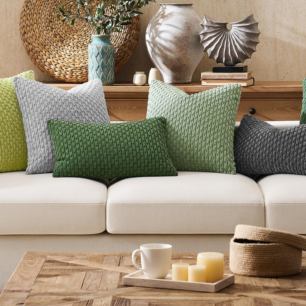 Soft Corduroy 28x28 Inch Pillow Covers 2 Pack, Sage Green