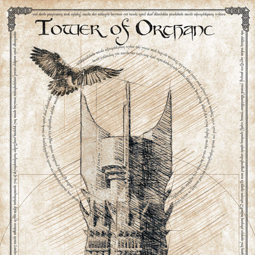 Tower of Orthanc - Da Vinci Style Sketch print - 36x11.75