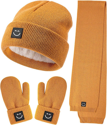 Baby Beanie Mittens Scarf Set,Toddler Kids Winter Hat and Thermal Gloves Neck Warmer Set for Girls Boys
