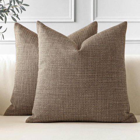 Pack of 2 Throw Pillow Covers 20x20 Inch Linen Coffee Brown Pillowcases Farmhouse Decorative Solid Pillow Covers