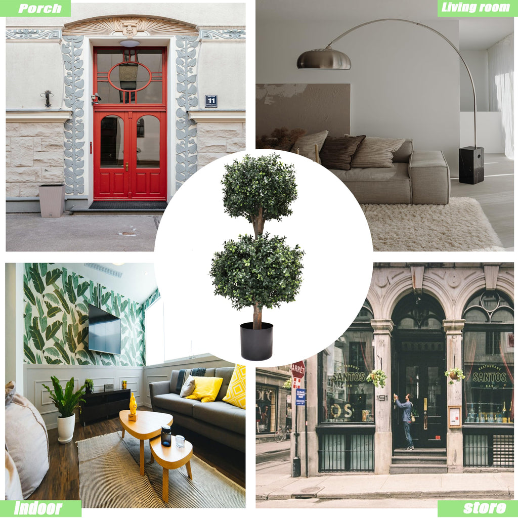3Ft-35'' Artificial Boxwood Double Ball Topiary Trees, 2PACK Faux Topiaries Tree Store Garden Indoor&Outdoor for Porch