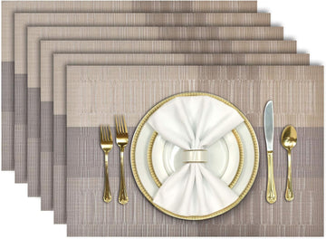 Placemats, Placemats, Heat Resistant Place Mats, Washable PVC Table Mats, Woven Vinyl Plastic Placemats - Set of 6