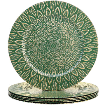 Green Charger Plates, 13 Inch Set of 6 Plastic Peacock Chargers for Dinner Plates, Table Settings, Easter