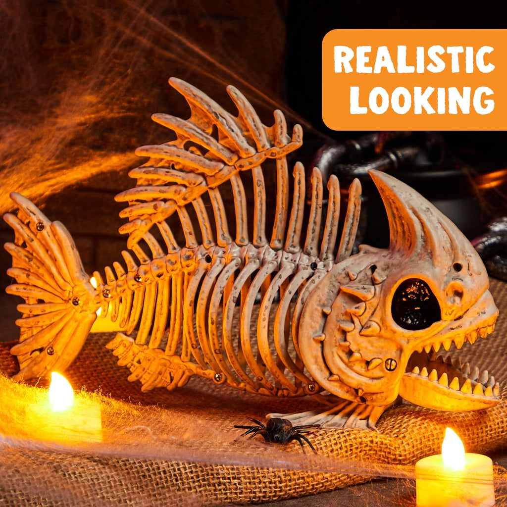 9.5 Halloween Posable Fish Skeleton Decor, Animal Plastic Bones with Posable Joints Outdoor Halloween - Set of 2
