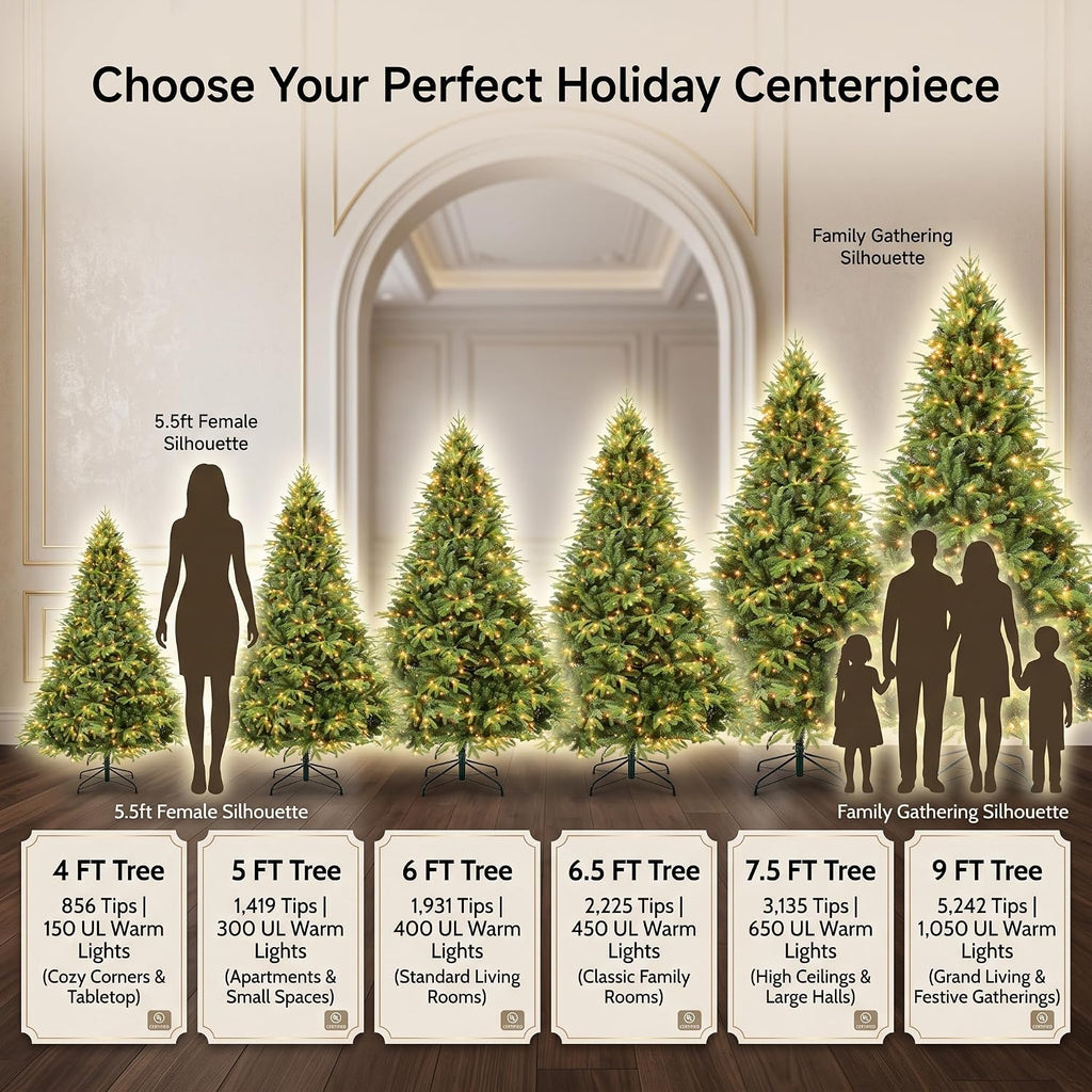 PE/PVC Hybrid Prelit Christmas Tree 1050 LED Green
