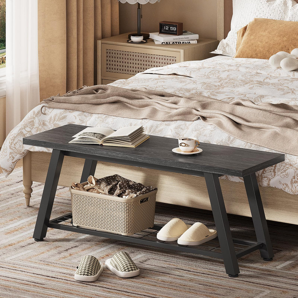 Industrial Entryway Bench Rustic Wood and Metal Storage Bench for Indoor Living Dining Room Bedroom Long Shoe Benches