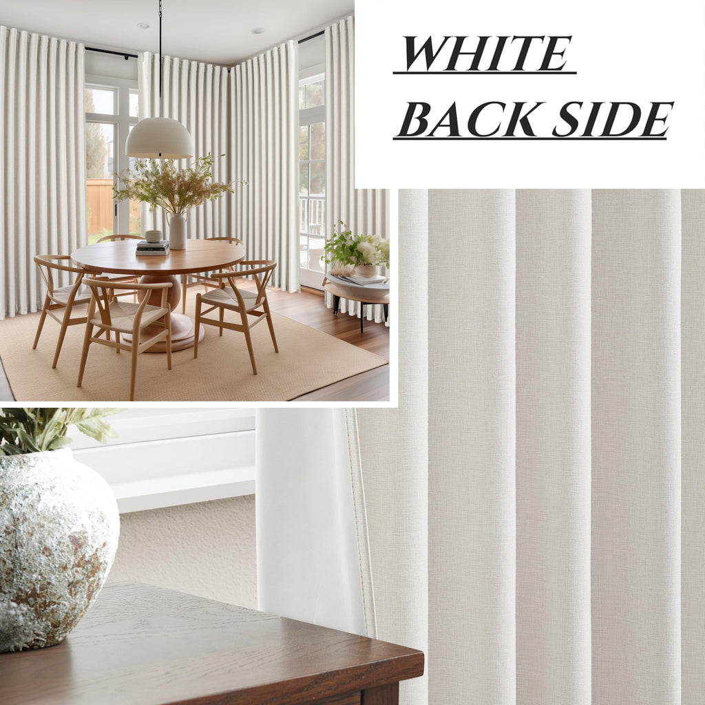 Birch Blackout Curtains 60 Inches Extra Wide Cute Linen 84 Inch Length, Boho Pleated Bedroom Cream Beige Large Window