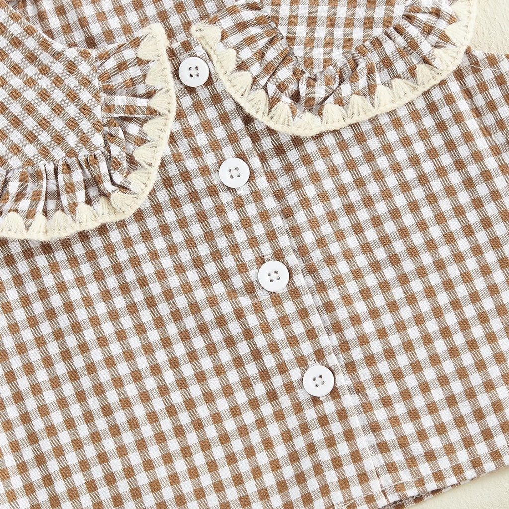 Toddler Girl Summer Outfits Plaid Bowknot Front Fly Sleeve T-shirt Tops Kids Girl Shorts Clothes Set